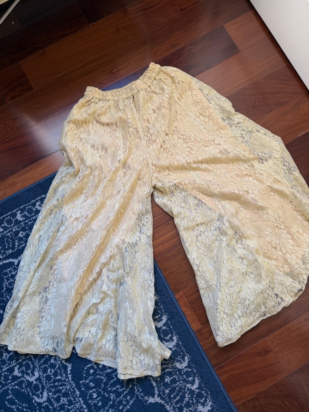 Women's Cream Lace Wide-Leg Pants